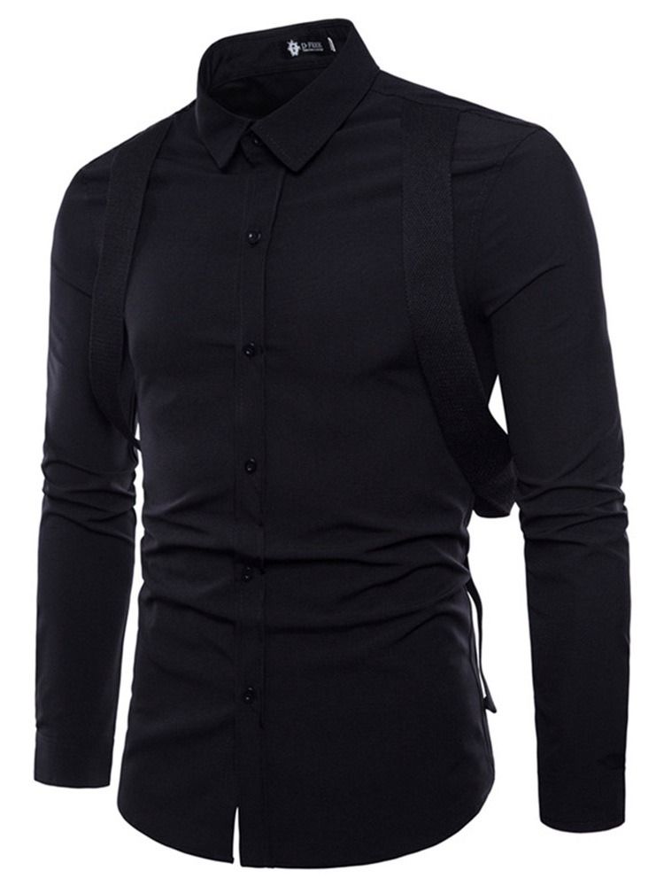Button Lapel Casual Enkelknäppt Smal Herrskjorta