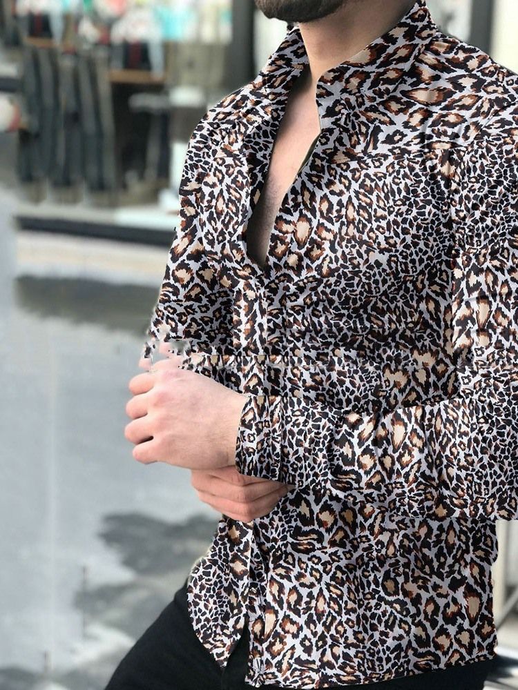 Button Lapel Enkelknäppt Slimmad Skjorta För Män