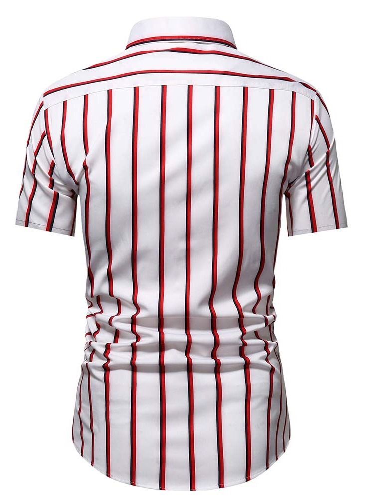 Button Lapel Stripe Enkelknäppt Slimmad Skjorta För Män
