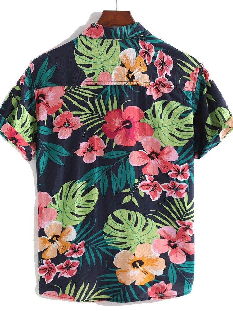 Casual Blommig Lapel Enkelknäppt Skjorta För Män