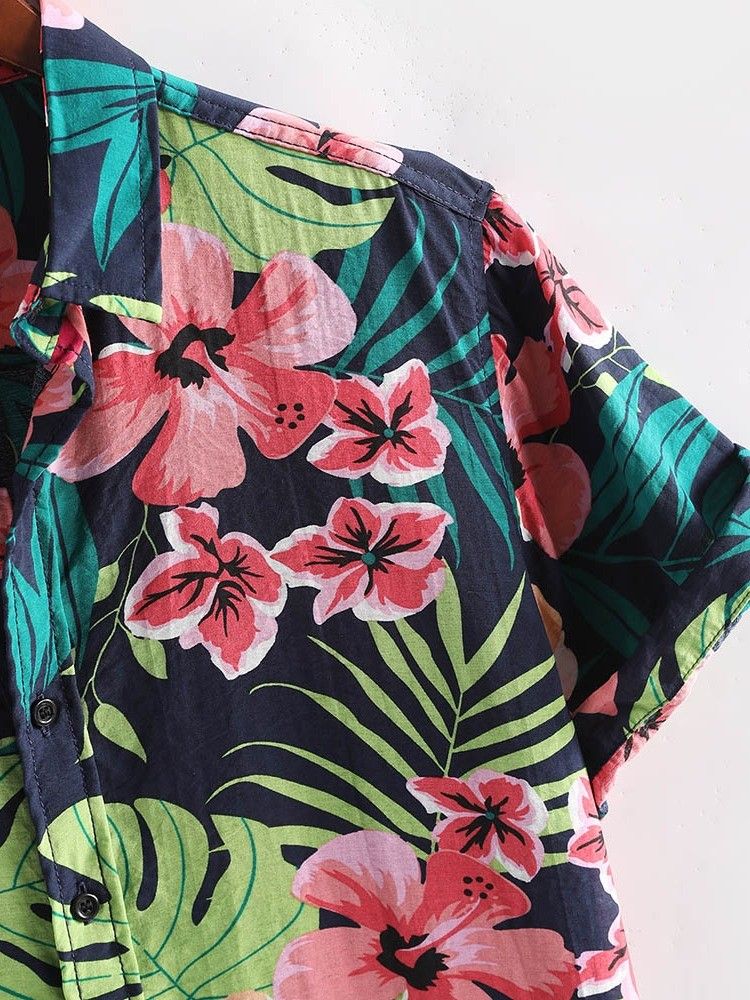 Casual Blommig Lapel Enkelknäppt Skjorta För Män