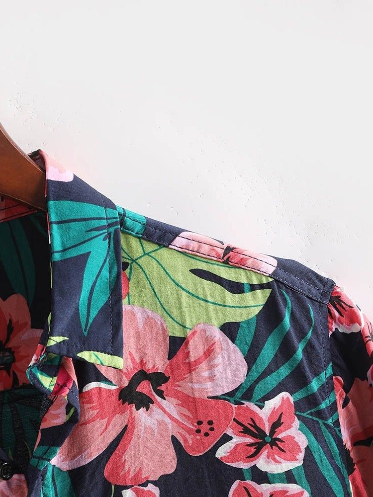 Casual Blommig Lapel Enkelknäppt Skjorta För Män