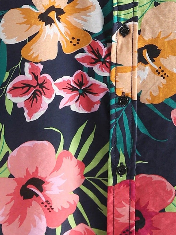 Casual Blommig Lapel Enkelknäppt Skjorta För Män