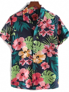 Casual Blommig Lapel Enkelknäppt Skjorta För Män