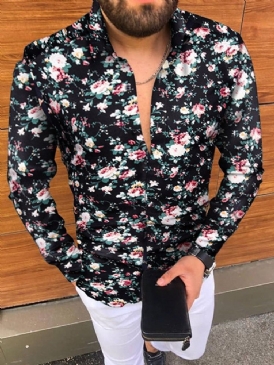 Casual Blommig Lapel Slim Spring Shirt