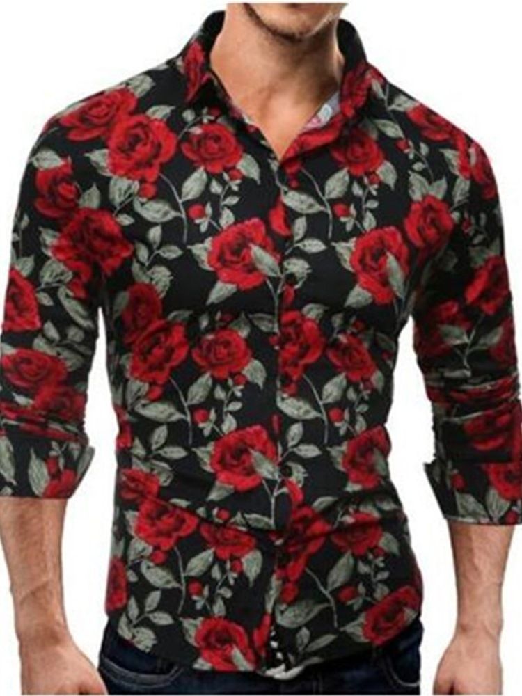 Casual Blommönster Slim Fall Herrskjorta