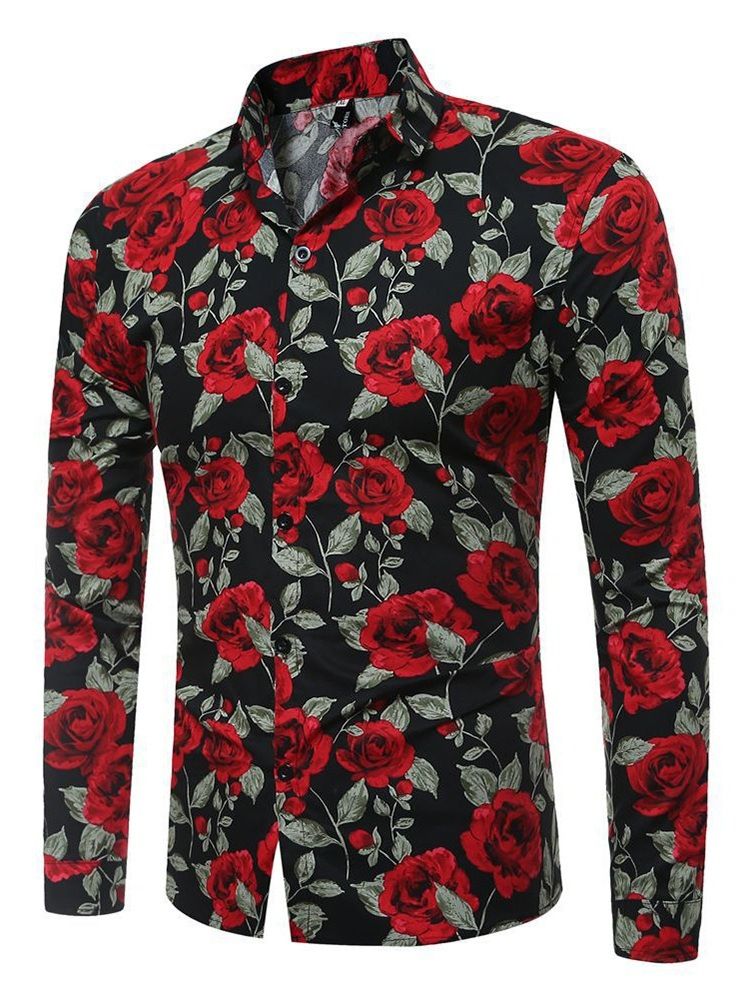 Casual Blommönster Slim Fall Herrskjorta
