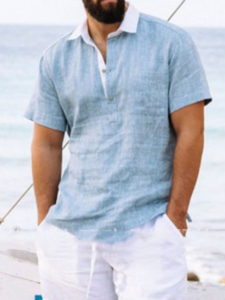 Casual Button Herr Blå Slim Shirt