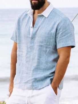 Casual Button Herr Blå Slim Shirt