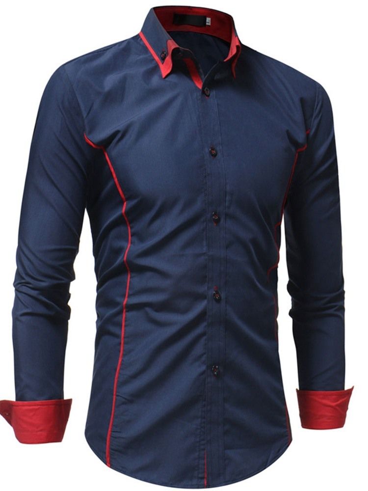 Casual Button Lapel Enkelknäppt Herrskjorta