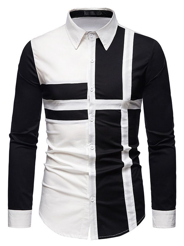 Casual Color Block Lapel Slim Enkelknäppt Skjorta