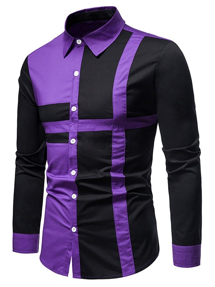 Casual Color Block Lapel Slim Enkelknäppt Skjorta
