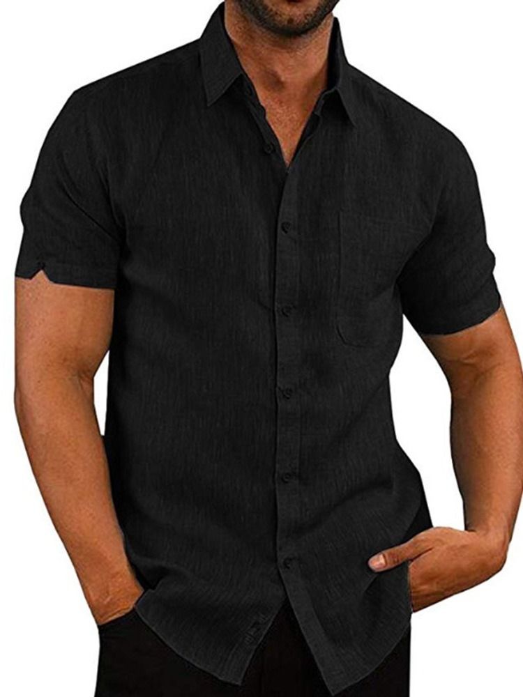 Casual Lapel Button Enkelknäppt Lös Skjorta För Män