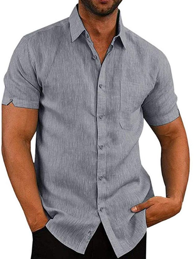 Casual Lapel Button Enkelknäppt Lös Skjorta För Män