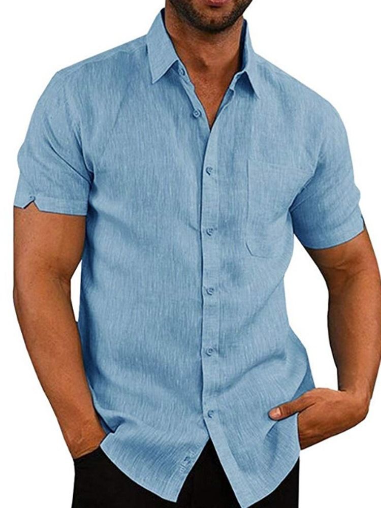 Casual Lapel Button Enkelknäppt Lös Skjorta För Män
