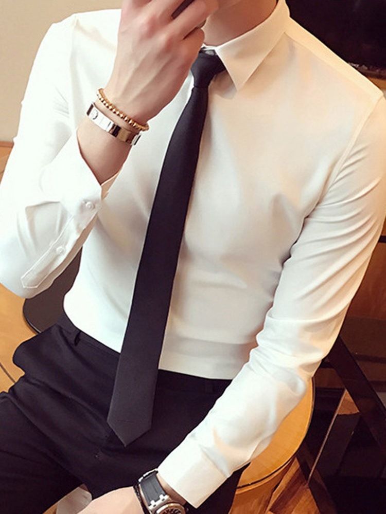 Casual Lapel Enkelfärgad Enkelknäppt Herrskjorta