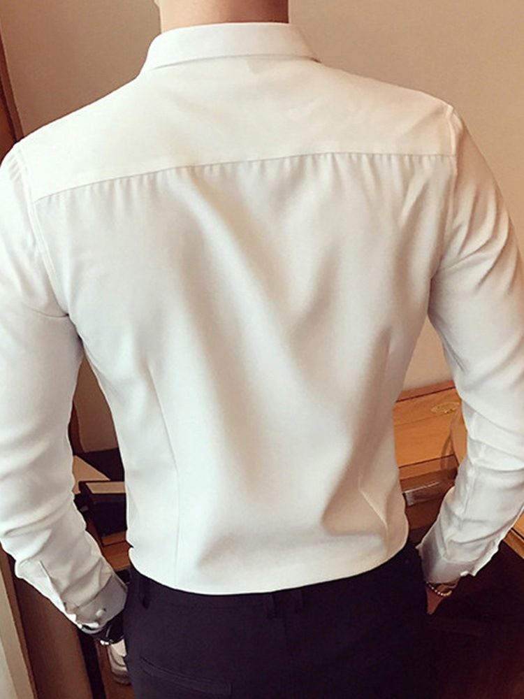 Casual Lapel Enkelfärgad Enkelknäppt Herrskjorta