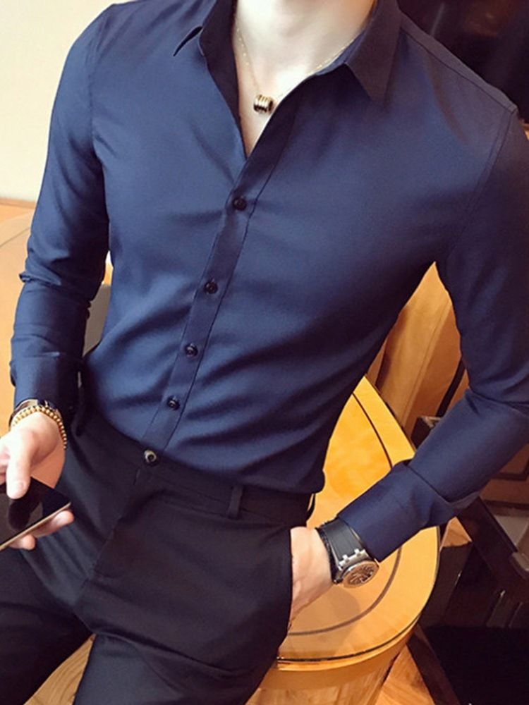 Casual Lapel Enkelfärgad Enkelknäppt Herrskjorta