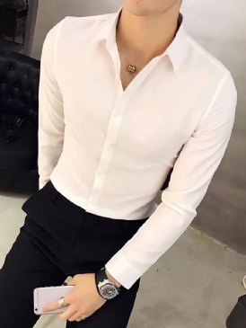 Casual Lapel Enkelfärgad Enkelknäppt Herrskjorta