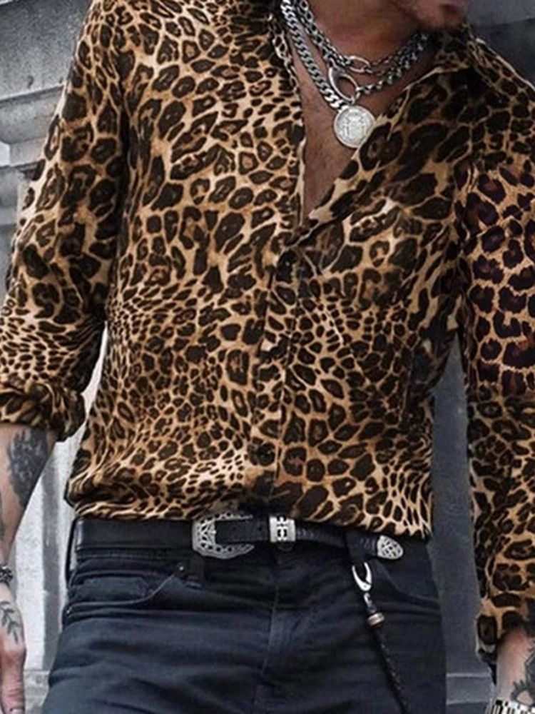 Casual Lapel Leopard Slim Shirt För Män