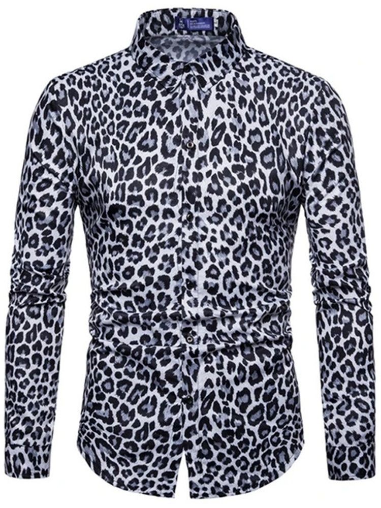 Casual Lapel Leopard Slim Shirt För Män