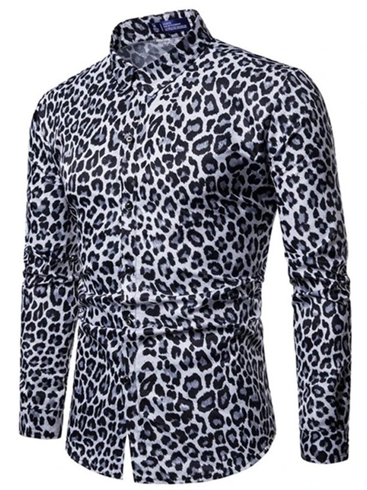 Casual Lapel Leopard Slim Shirt För Män