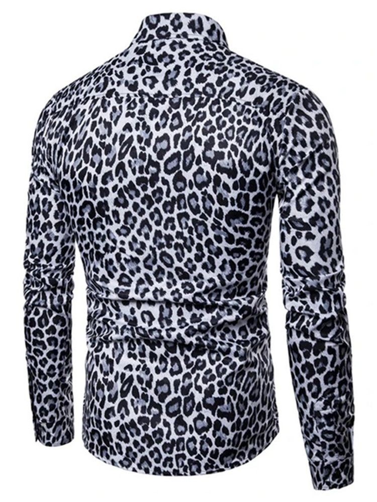 Casual Lapel Leopard Slim Shirt För Män