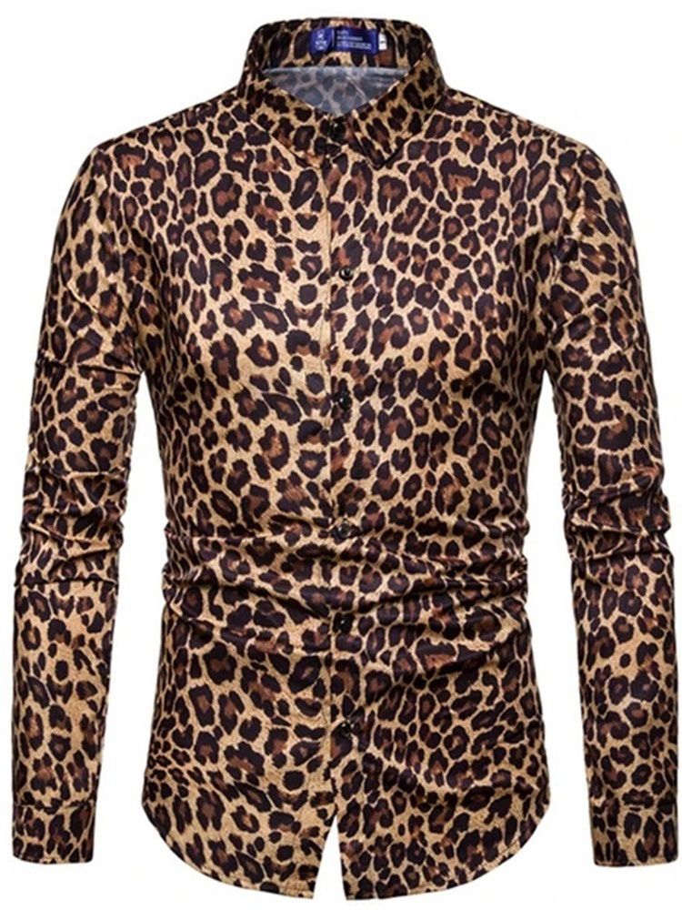 Casual Lapel Leopard Slim Shirt För Män