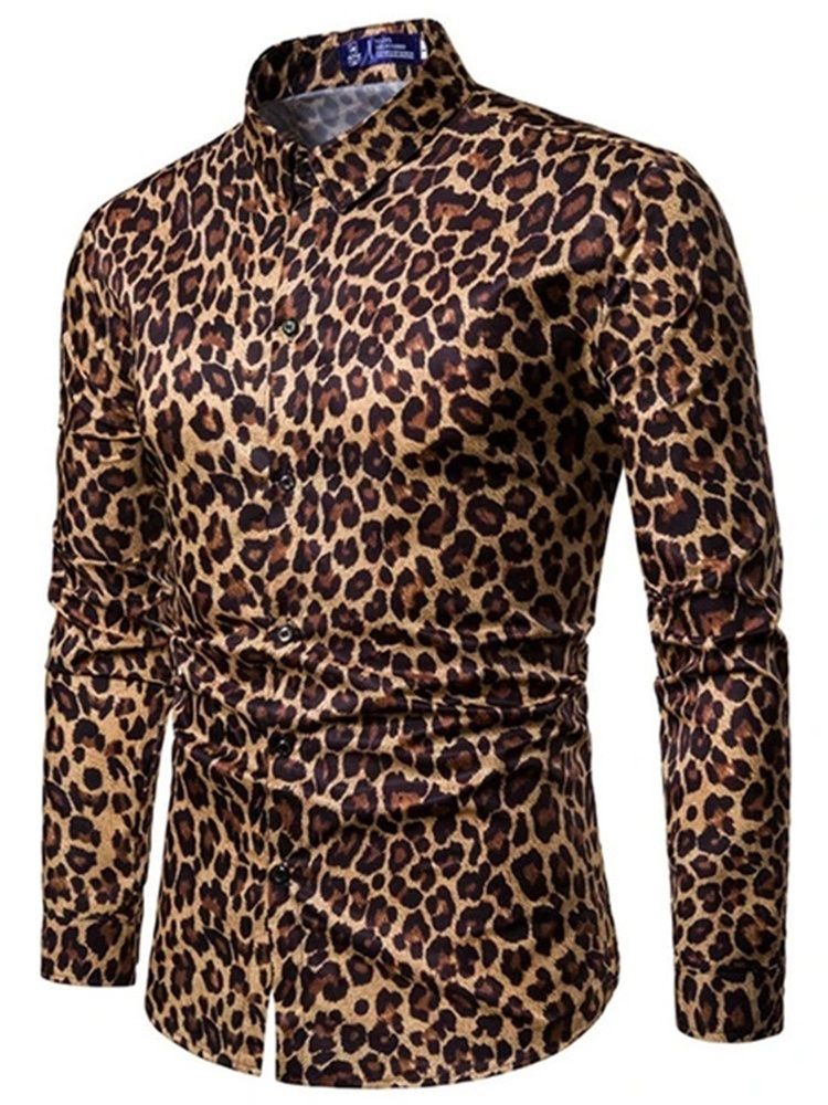 Casual Lapel Leopard Slim Shirt För Män