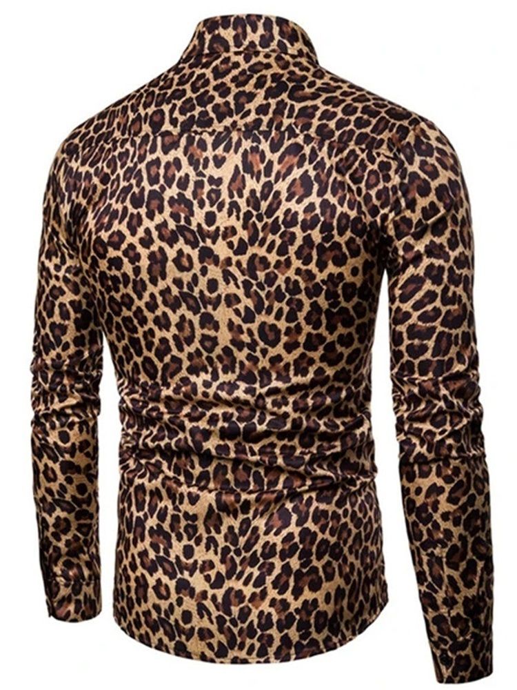 Casual Lapel Leopard Slim Shirt För Män