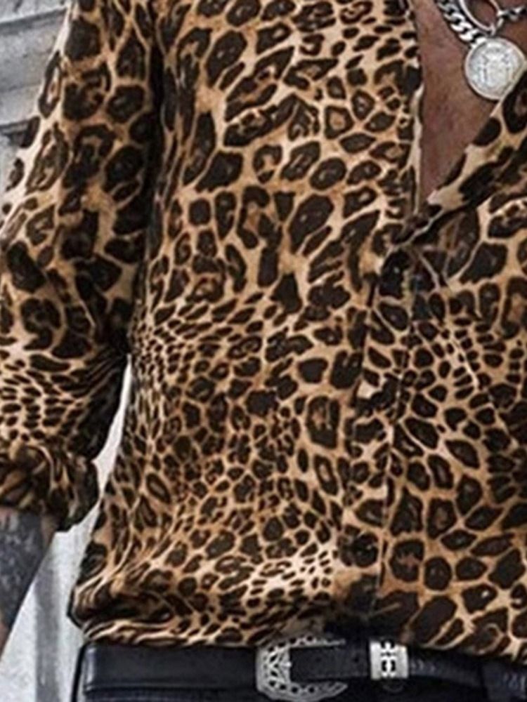 Casual Lapel Leopard Slim Shirt För Män