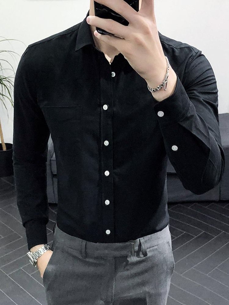 Casual Lapel Vanlig Våren Enkelknäppt Herrskjorta