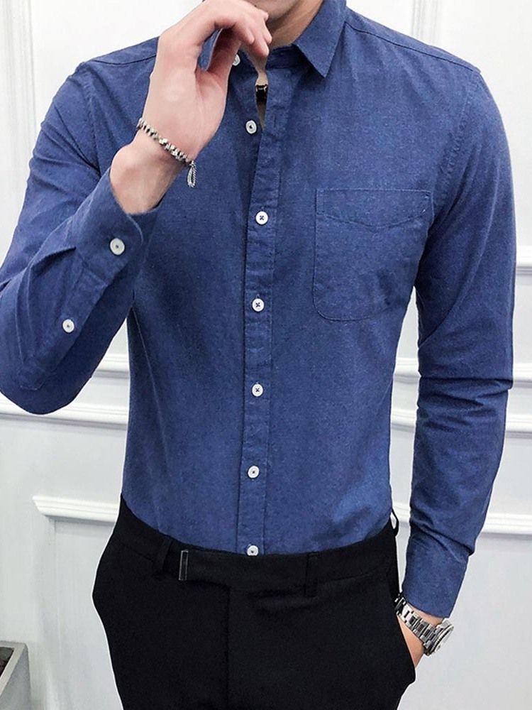 Casual Lapel Vanlig Våren Enkelknäppt Herrskjorta