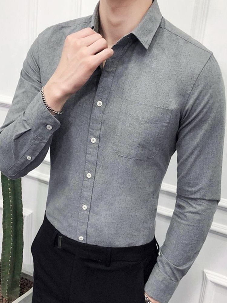 Casual Lapel Vanlig Våren Enkelknäppt Herrskjorta