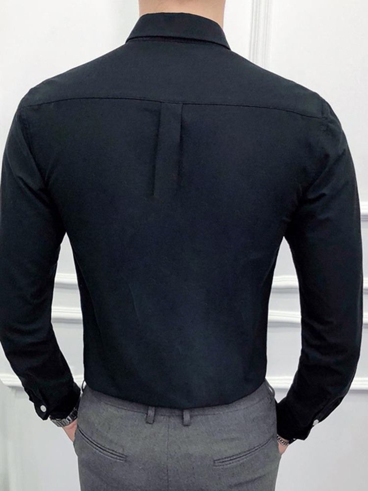 Casual Lapel Vanlig Våren Enkelknäppt Herrskjorta