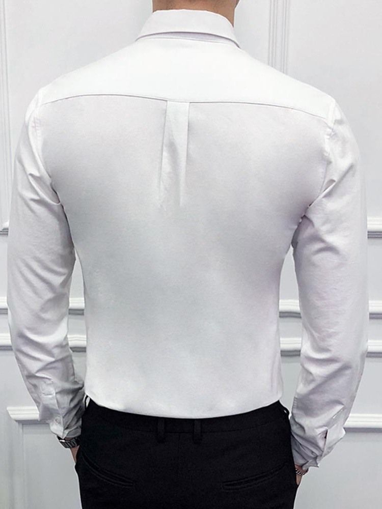 Casual Lapel Vanlig Våren Enkelknäppt Herrskjorta