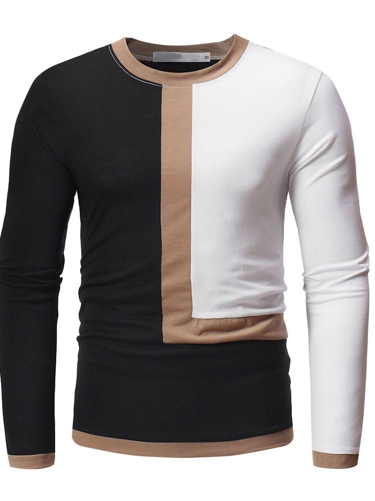 Casual Patchwork Color Block Långärmad Pullover T-Shirt