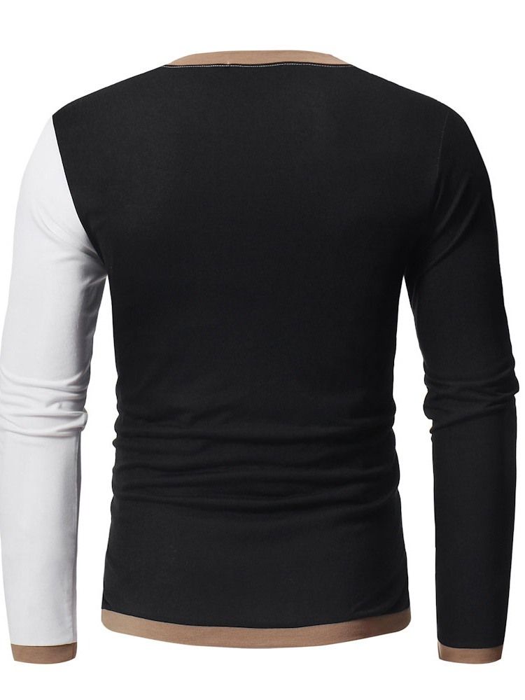 Casual Patchwork Color Block Långärmad Pullover T-Shirt