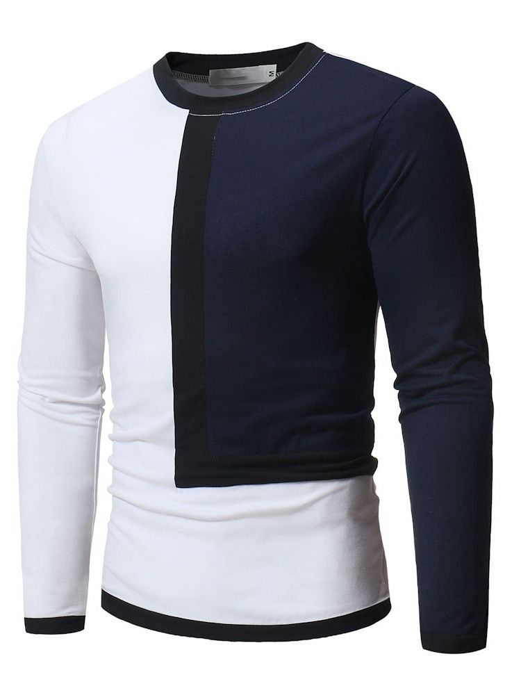 Casual Patchwork Color Block Långärmad Pullover T-Shirt
