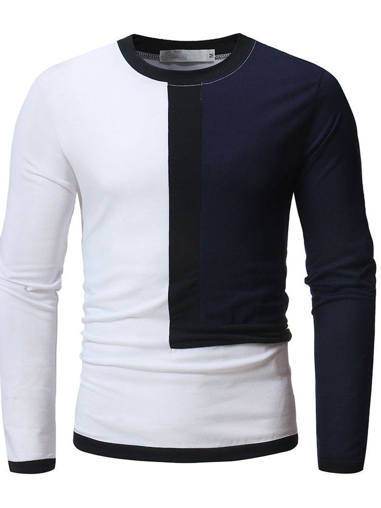 Casual Patchwork Color Block Långärmad Pullover T-Shirt