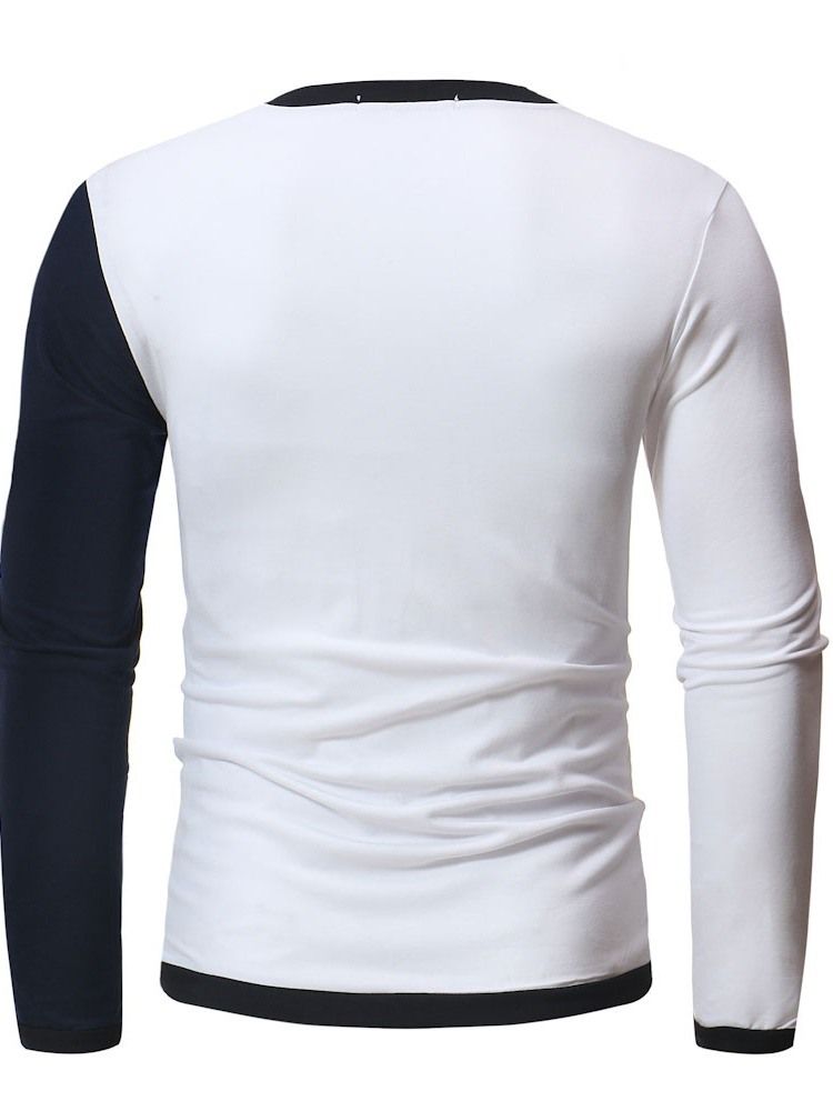 Casual Patchwork Color Block Långärmad Pullover T-Shirt