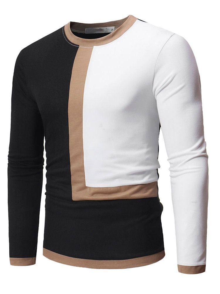 Casual Patchwork Color Block Långärmad Pullover T-Shirt