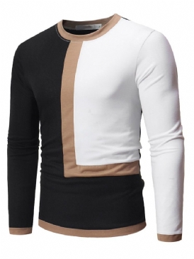 Casual Patchwork Color Block Långärmad Pullover T-Shirt