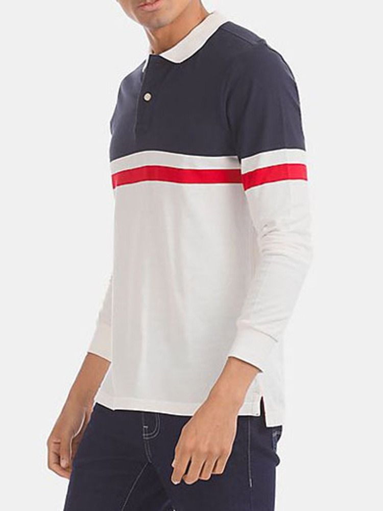 Casual Pikétröja För Män Block Polo Shirt