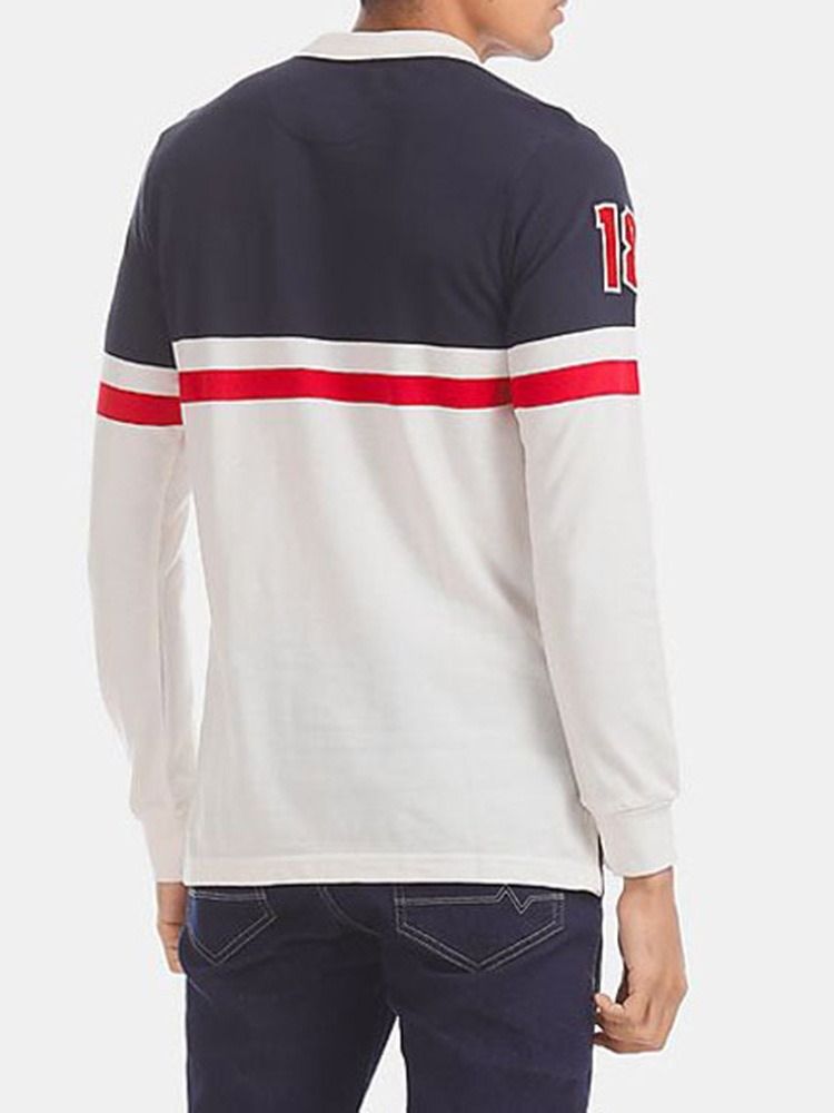 Casual Pikétröja För Män Block Polo Shirt