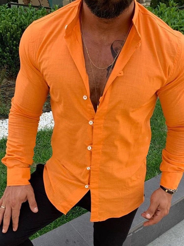 Casual Plain Stand Collar Herr Sommarskjorta