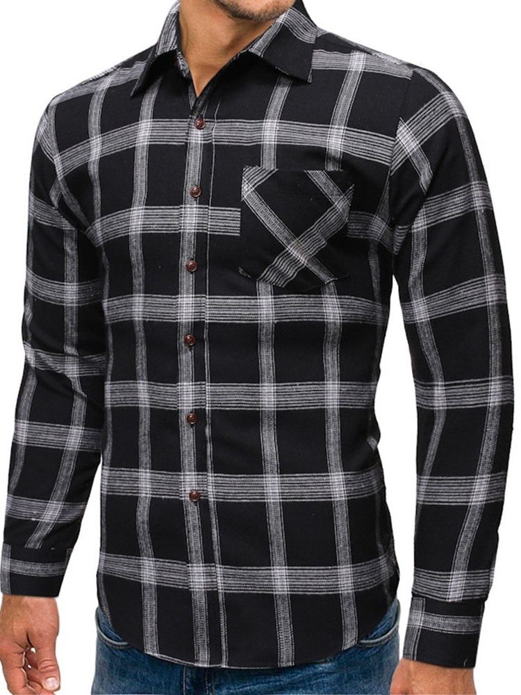 Casual Pocket Pläd Enkelknäppt Vårskjorta För Män