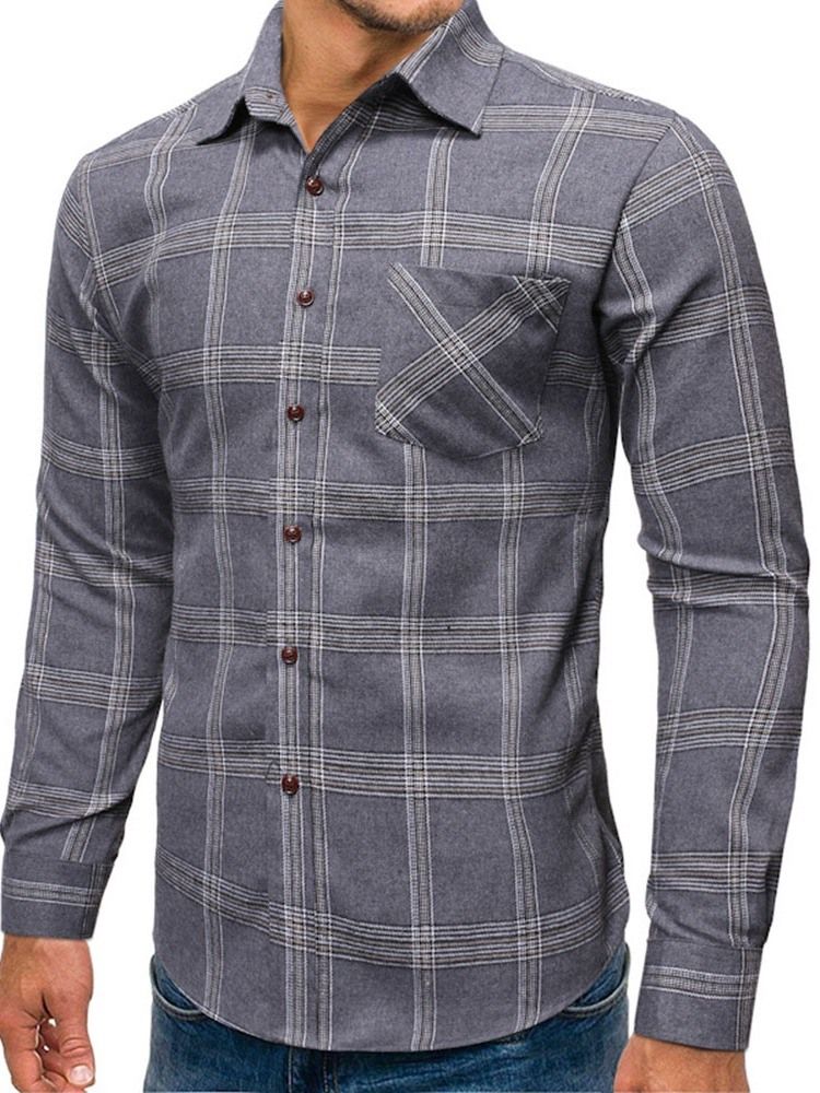 Casual Pocket Pläd Enkelknäppt Vårskjorta För Män