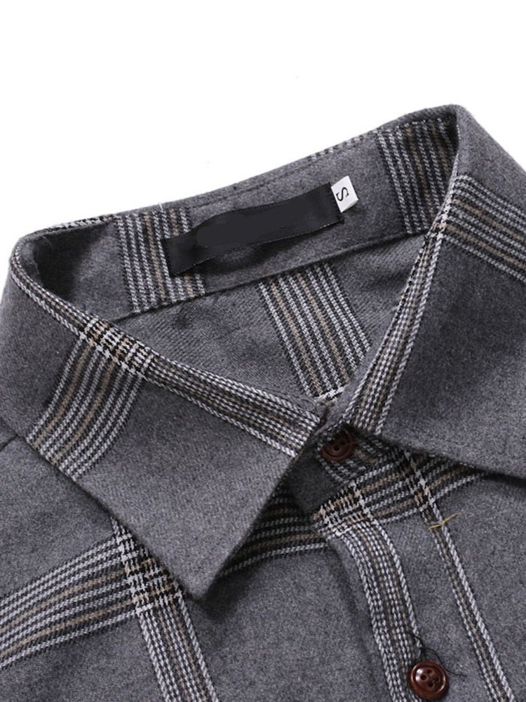 Casual Pocket Pläd Enkelknäppt Vårskjorta För Män