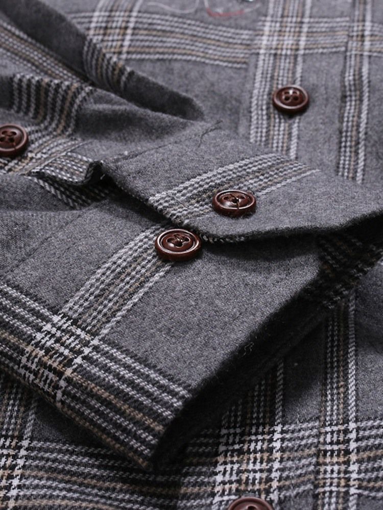 Casual Pocket Pläd Enkelknäppt Vårskjorta För Män